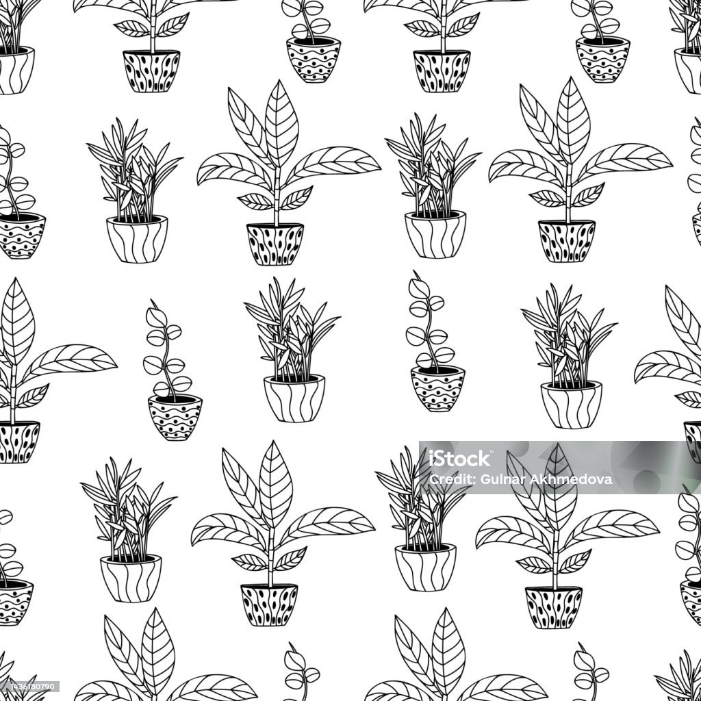 Basic Plant Pattern House Plants Seamless Doodle Pattern Design In Vector House Plants ...