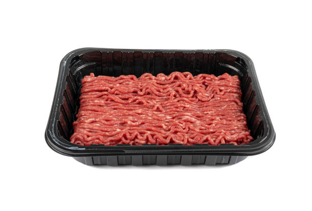 istock Mince Meat, Ground Beef, Uncooked Mincemeat in Plastic Container Isolated 1436181100