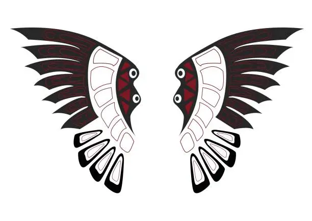Vector illustration of Wings of a bird drawn like totem
