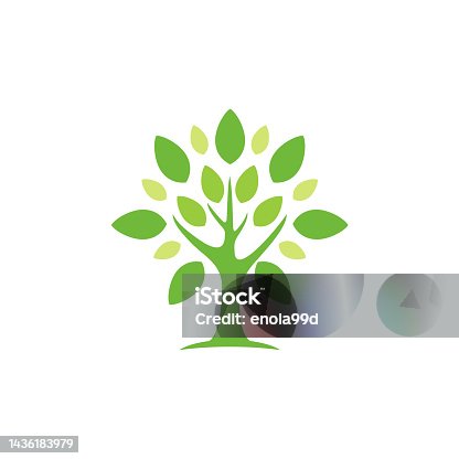 istock Simple modern tree with green leaves logo design 1436183979