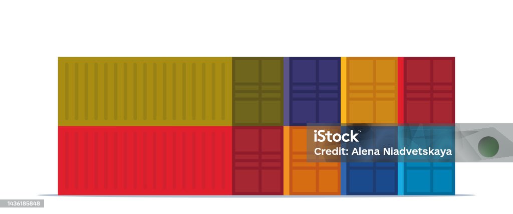 Container Stack Icon Side View Stack Of Colorful Cargo Containers With Perspective View Different ...