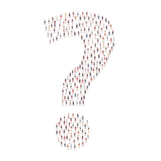 istock Large group of people different silhouette crowded together in question mark shape isolated on white background. Vector illustration 1436186162