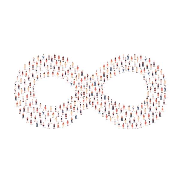 istock Large group of people silhouette crowded together in infinity shape isolated on white background. Vector illustration 1436186204