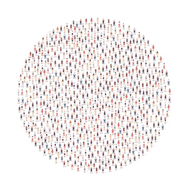 Large group of people silhouette crowded together in circle shape isolated on white background. Vector illustration Large group of people different silhouette crowded together in circle shape isolated on white background. Vector illustration aerial view of crowd stock illustrations