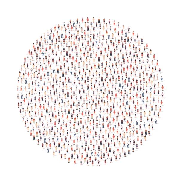 Large group of people silhouette crowded together in circle shape isolated on white background. Vector illustration Large group of people different silhouette crowded together in circle shape isolated on white background. Vector illustration number of people stock illustrations