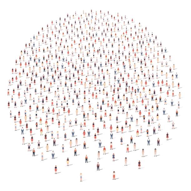 istock Large group of people silhouette crowded together in round shape isolated on white background. Vector illustration 1436186280