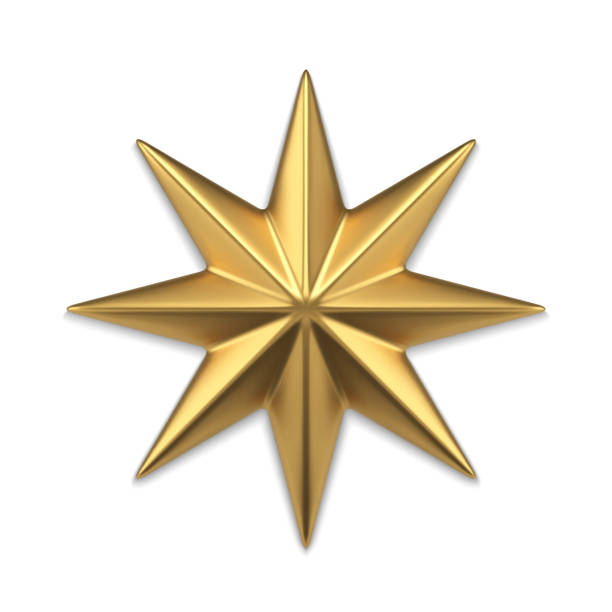 Golden star metallic surface 3d template vector illustration. Realistic expensive jewelry insignia symbol Christmas tree decor interior bauble or spruce toy