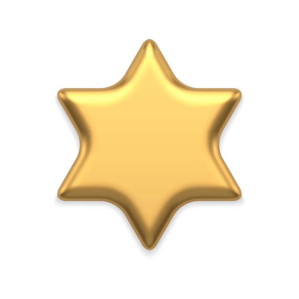 istock Realistic luxury golden six pointed star metallic gloss foil balloon 3d template vector illustration 1436187599