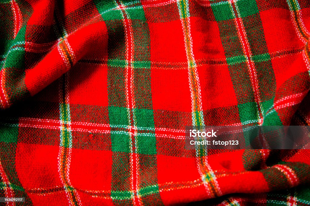 LV Red and green Christmas Holiday table cloth for background. Backgrounds Stock Photo