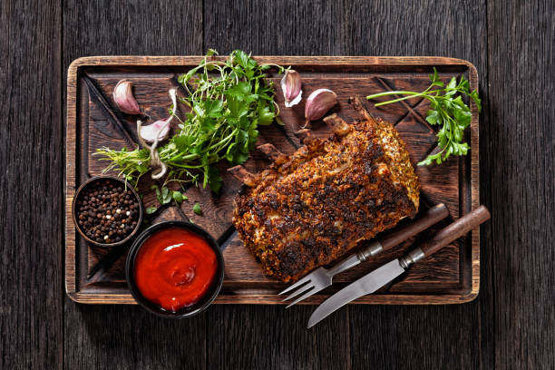 istock Standing Juicy Pork Rib Roast, top view 1436193335