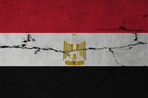 Egyptian Flag on cracked wall background.