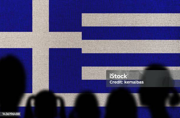 Silhouette People With Greek Flag Stock Photo - Download Image Now - Adult, Celebration, Child