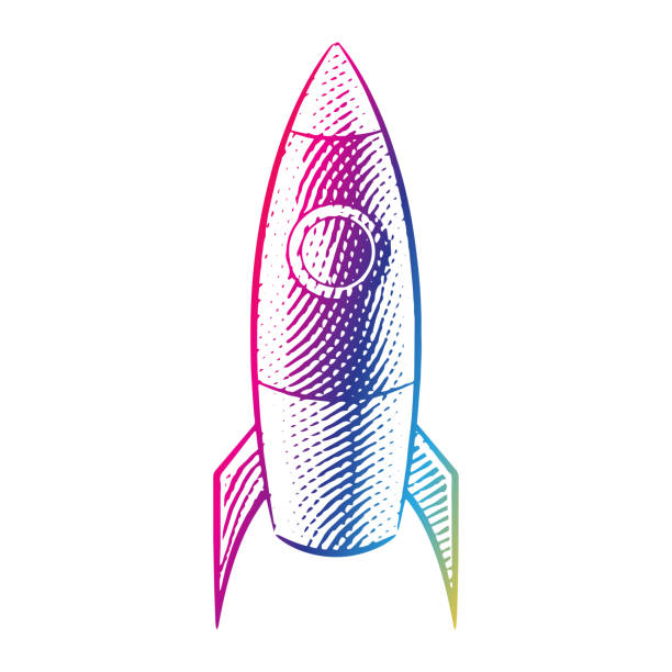 Scratchboard Engraved Illustration of a Rocket in Rainbow Colors Scratchboard Engraved Illustration of a Rocket in Rainbow Colors isolated on a White Background rocketship clipart stock illustrations