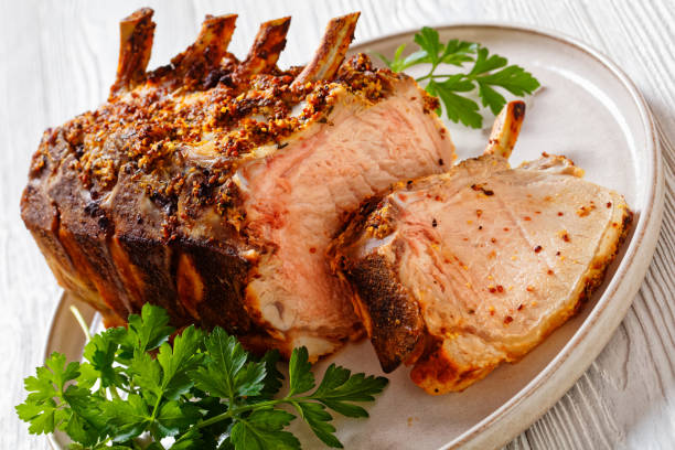 istock Standing Juicy Pork Rib Roast, top view 1436198005