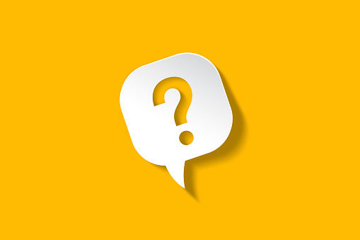 Question mark with speech bubble on yellow background