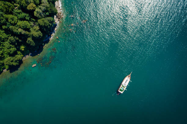 Vue aérienne d’un voilier dans la mer turquoise - Photo