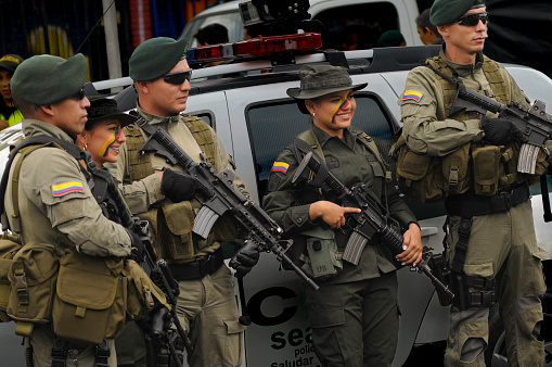 Bogota ,Colombia July 20., 2017: Men of special military operations (GOES) colombia.