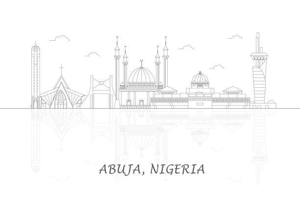 illustrations, cliparts, dessins animés et icônes de contour du panorama skyline de la ville d’abuja, nigeria - nigeria abuja city mosque