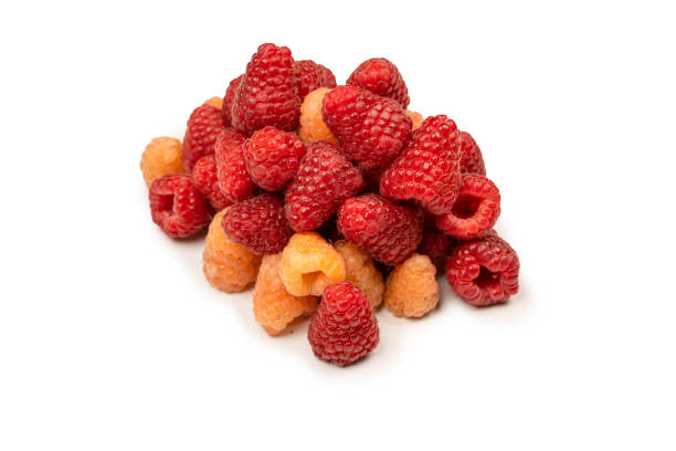 istock Tasty raspberries isolated on  white background. 1436210644