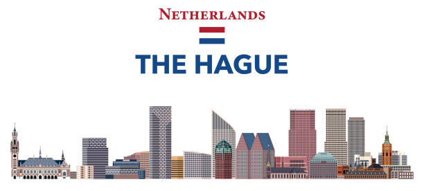 stockillustraties, clipart, cartoons en iconen met the hague city skyline vector illustration - den haag