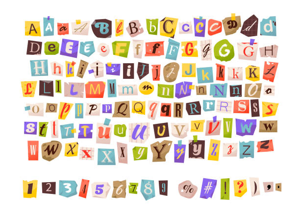 istock Anonymous letters cut from magazines. Clipping alphabet. Paper style ransom note letter. Cut Letters. Vector font isolated on white background 1436216549