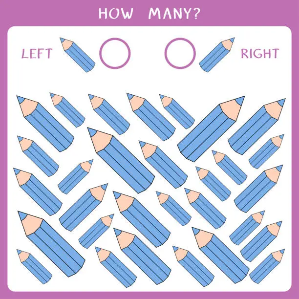 Vector illustration of Count how many pencils are facing left and right