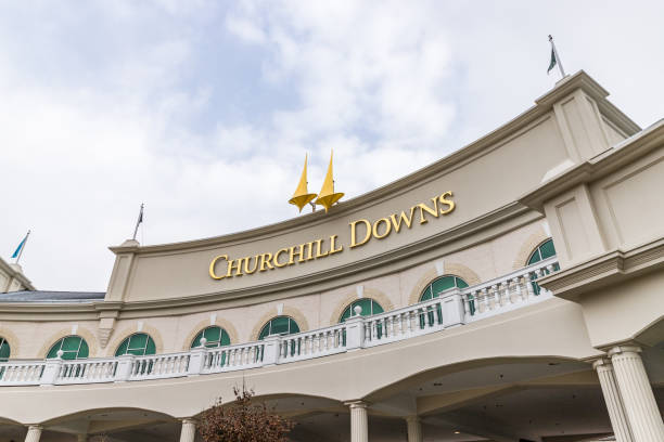 Churchill Downs in Louisville, KY. LOUISVILLE, KY, USA - October 25, 2017: The exterior of Churchill Downs while it was closed to the public and under construction. A gift shop is open and tours of the inside are available. kentucky derby stock pictures, royalty-free photos & images