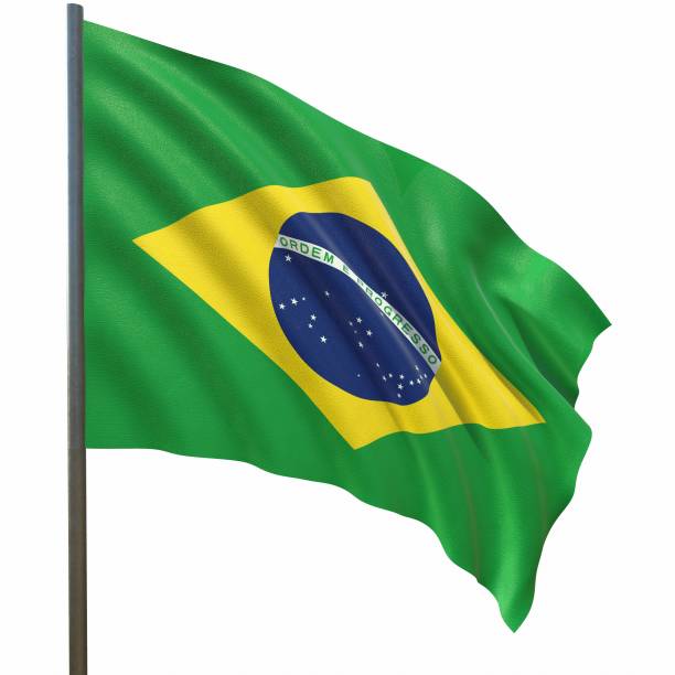 istock flag of Brazil waving in the wind on a white background 3d-rendering 1436226476