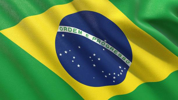 istock flag of Brazil waving in the wind 3d-rendering 1436227393