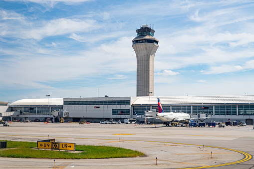 Miami, United States - November 29, 2021: Technical review of American Airlines airplanes at Miami International Airport.