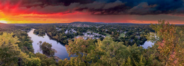 Scenic Sunset view of Table Rock Lake, Table Rock Lake Dam and The White River in Branson at Southwest Missouri stock photo