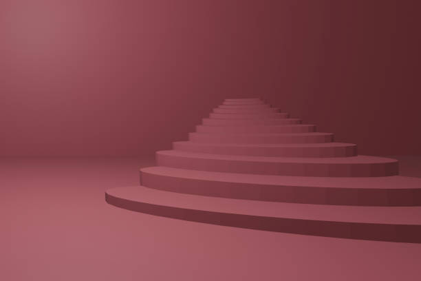 istock wedding postcard, expanding stair from the wall on pink pastel  background copy space 3d render. 1436236572
