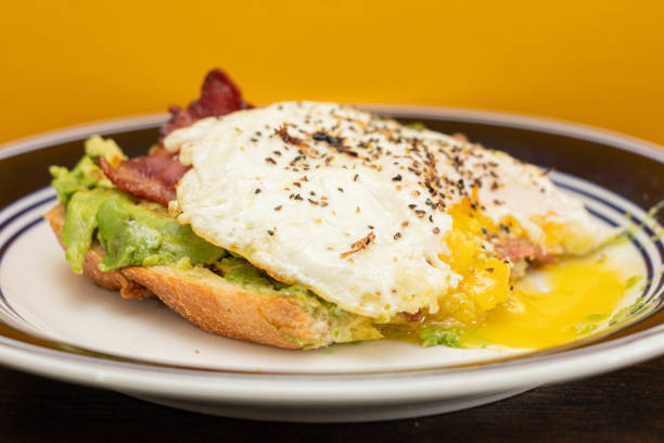 istock Avocado & Egg Toast Against Yellow Background 1436236612