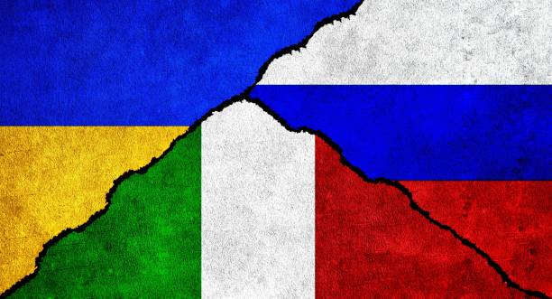istock Russia, Ukraine and Italy flag together 1436241484