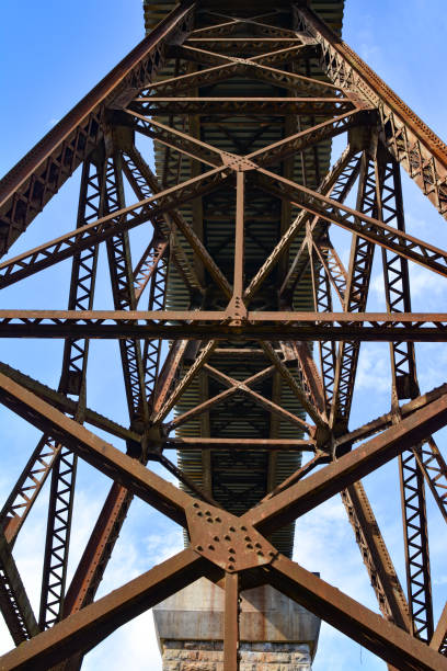 istock Crisscross of Rusty Train Trestle Supports 1436242196