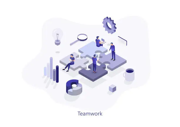 Vector illustration of Teamwork concept with puzzle. Can use for web banner, infographics, hero images. Isometric vector illustration isolated on white background.