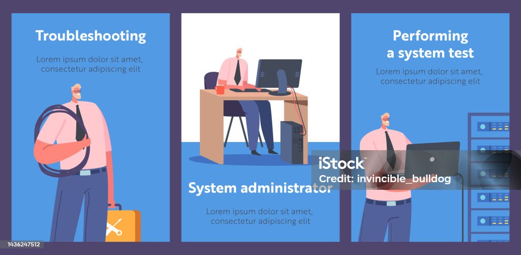 How Programmers View Sysadmins Man Sysadmin Or Coder At Work On Computer In Office Male Character ...