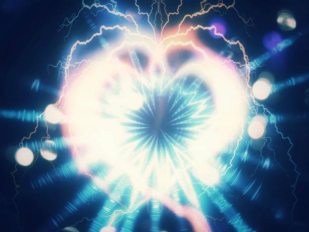 3d illustration of heart shaped light shining in the dark