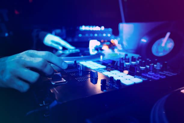 istock Night party with scratch dj playing vinyl 1436248776