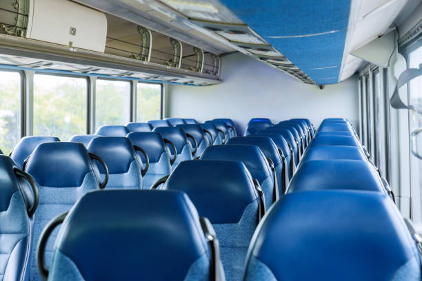 istock There are no people in the bus interior, which has comfortable seats 1436254174