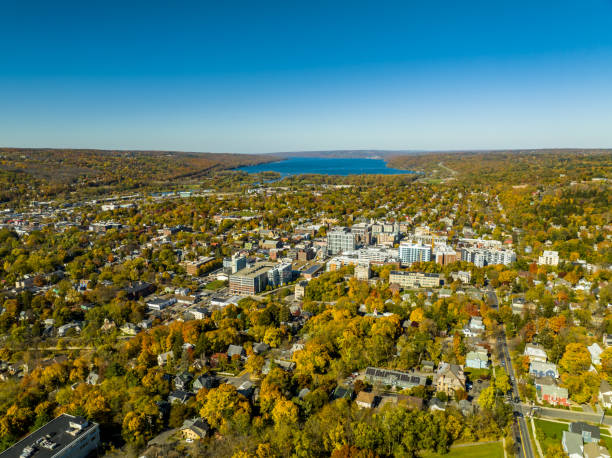 10-22-2022, Late afternoon aerial autumn image of the area surrounding the City of Ithaca, NY, USA 10-22-2022, Late afternoon aerial autumn image of the area surrounding the City of Ithaca, NY, USA ithaca stock pictures, royalty-free photos & images