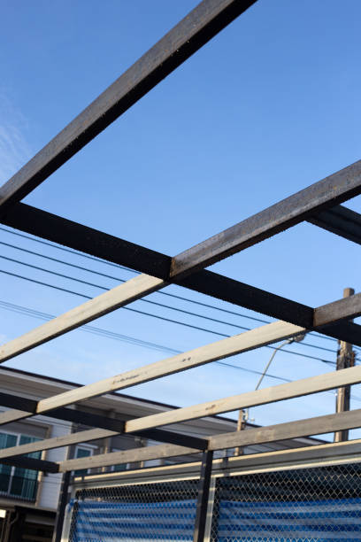 istock Steel roof structure. Build a room addition 1436263998