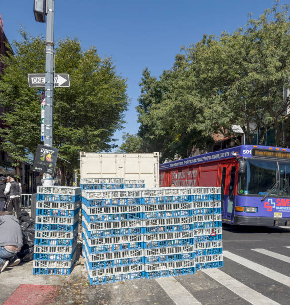 Chicken cages for Kapparot New York City, NY, USA - September 28 2022: Chicken cages for Kapparot preparations of Hasidic Jews in Brooklyn transportation cage stock pictures, royalty-free photos & images