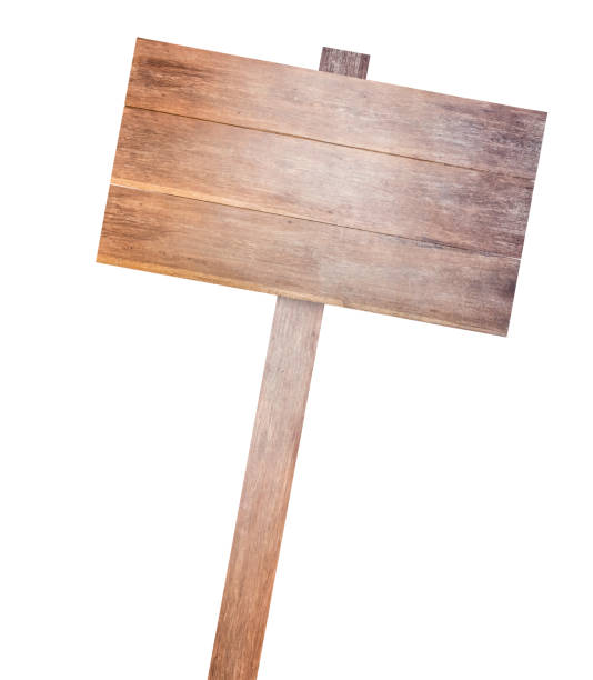 istock Old wooden sign isolated on white background 1436278095