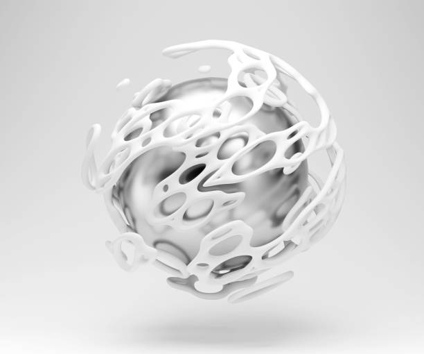 sfera astratta surreale in bianco e nero con forme curve organiche - sculpture art abstract white foto e immagini stock