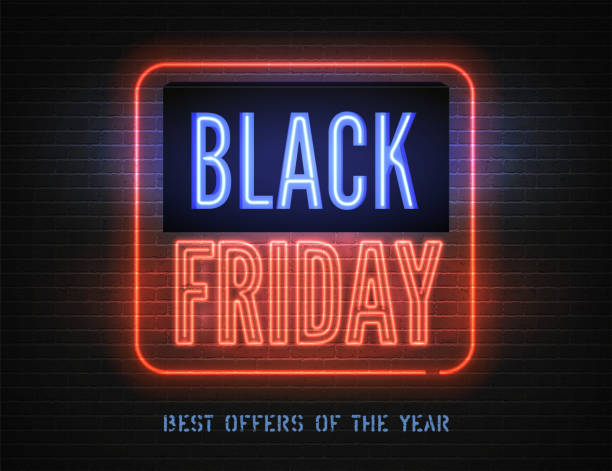 istock Black friday sale vector red blue neon light box banner template 1436279179