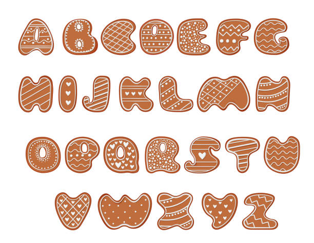 Gingerbread alphabet. Creative gingerbread typography design. Biscuit traditional decorative alphabet. Christmas Cookie font. vector art illustration