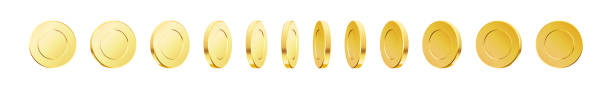 istock Golden money set. Set of rotating gold coins. 1436280608