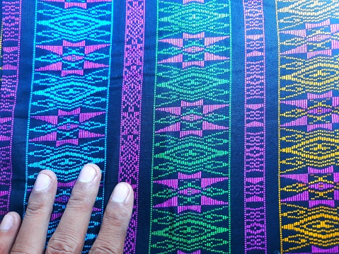 close up ulos cloth. Ulos is the traditional clothing of the Batak tribe in North Sumatra