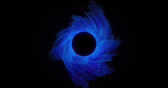 Abstract blue-black background with a copy space and a black hole in the middle.Spinning blue pattern moving into the black hole in the middle for an all-seeing eye concept